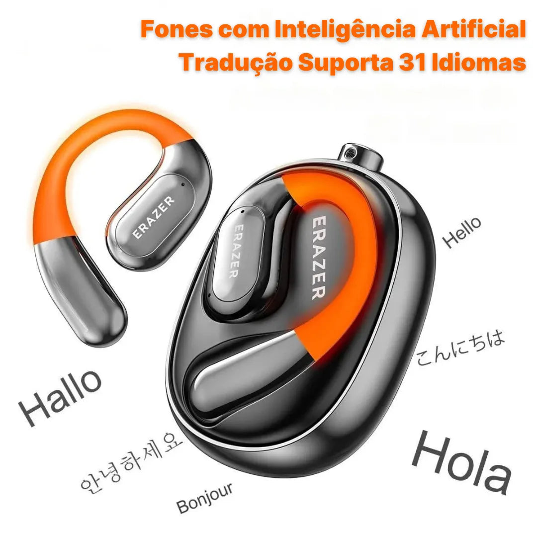 Fone Tradutor Bluetooth Erazer Tradução em Tempo Real, Open-Ear