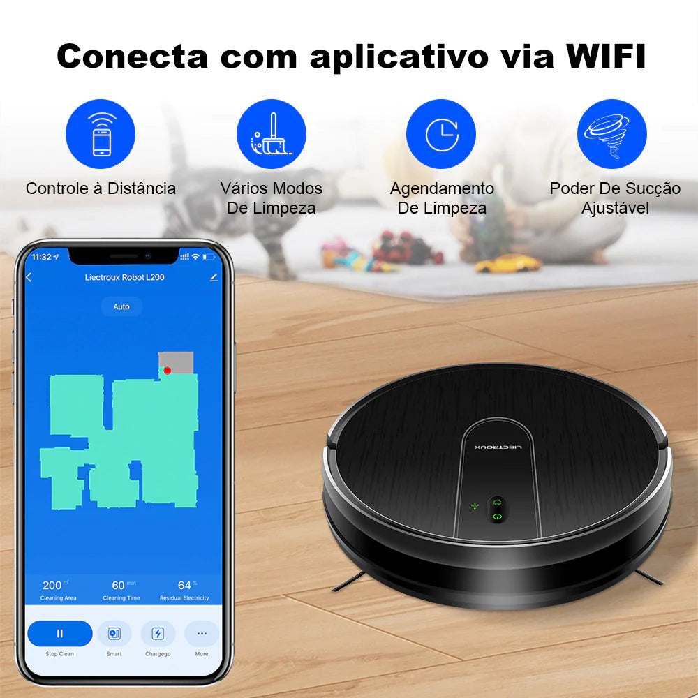Robô Aspirador L200 - Aspira e Passa Pano Simultaneamente Bivolt