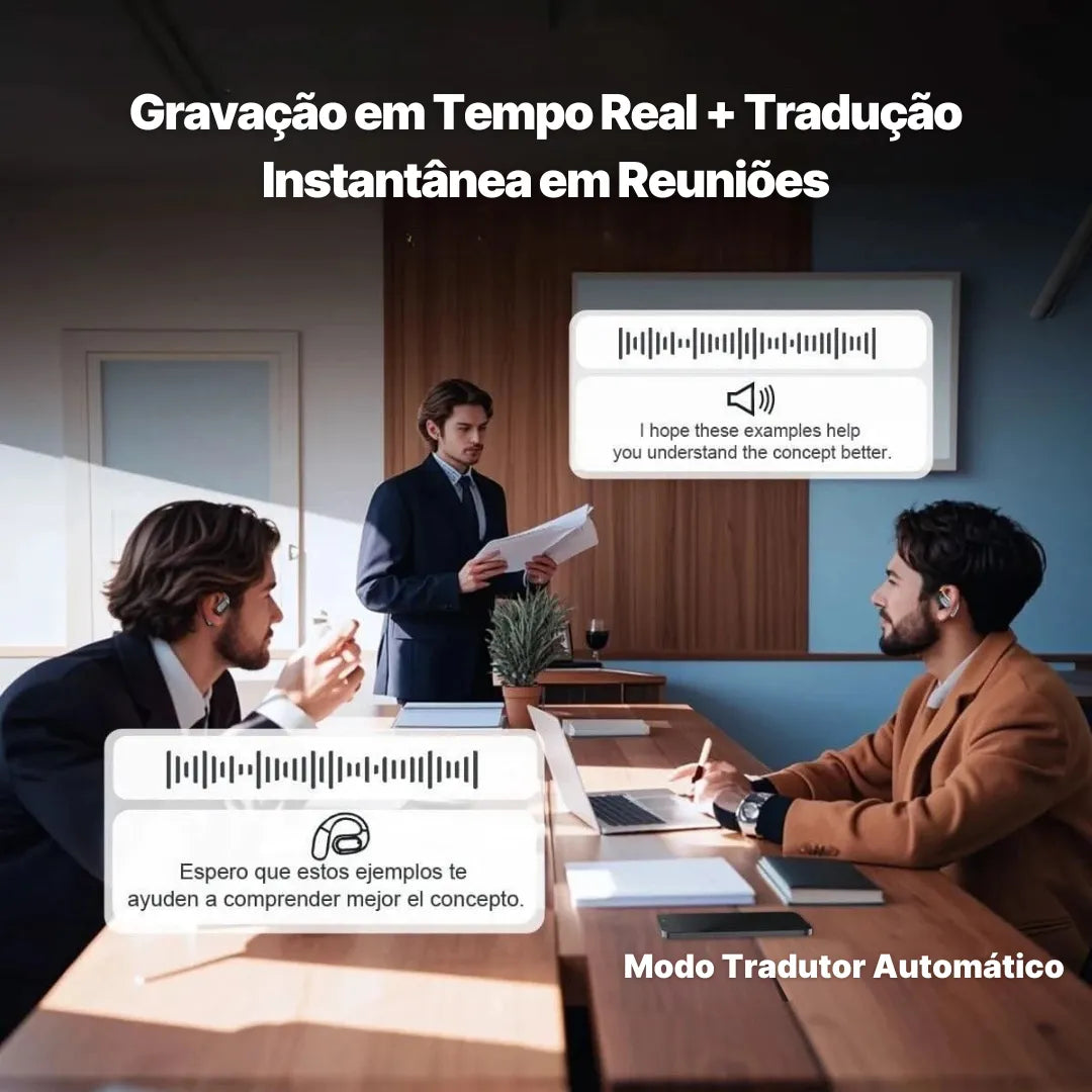 Fone Tradutor Bluetooth Erazer Tradução em Tempo Real, Open-Ear