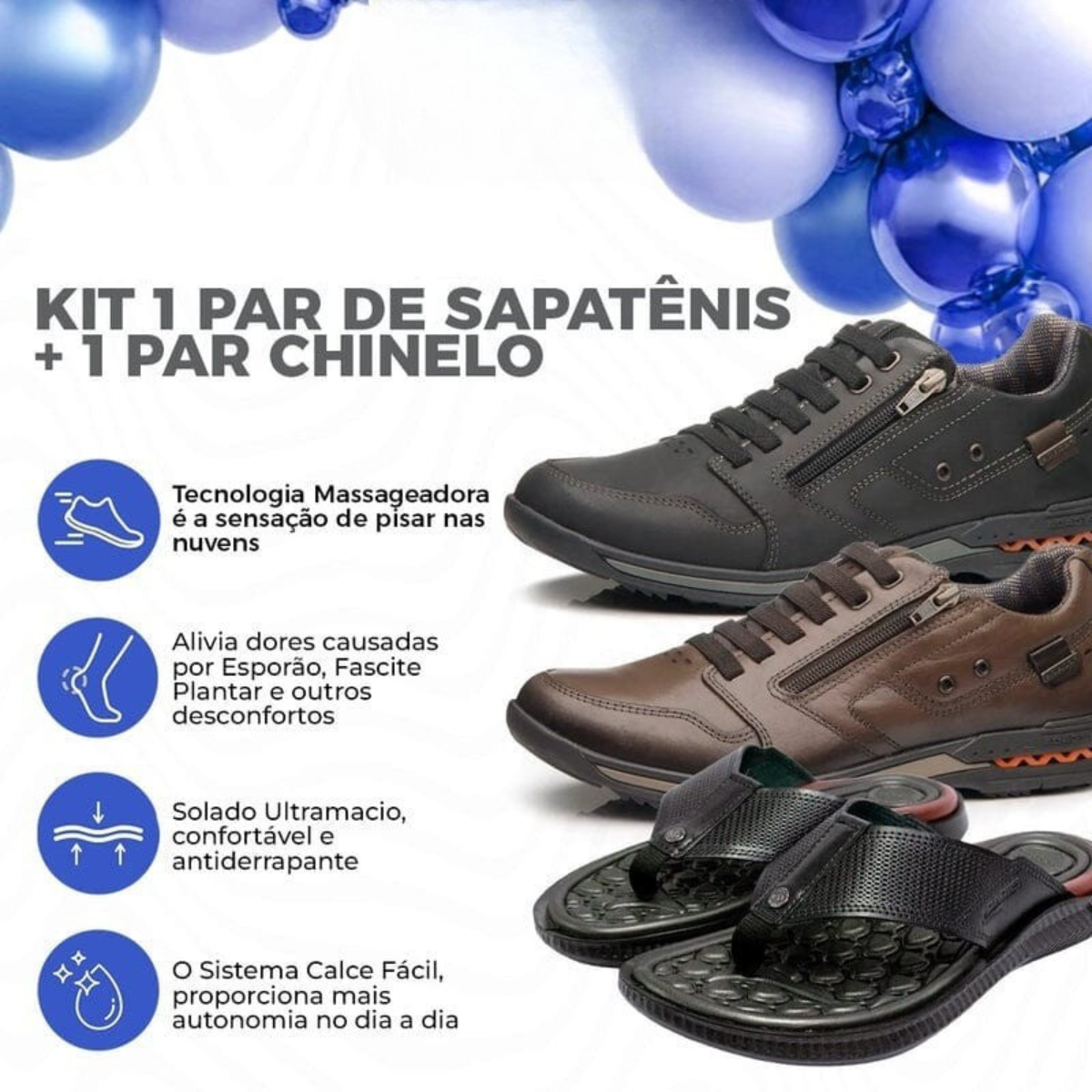 Kit ComfortWalk – Sapatênis Ortopédico + Chinelo Massageador